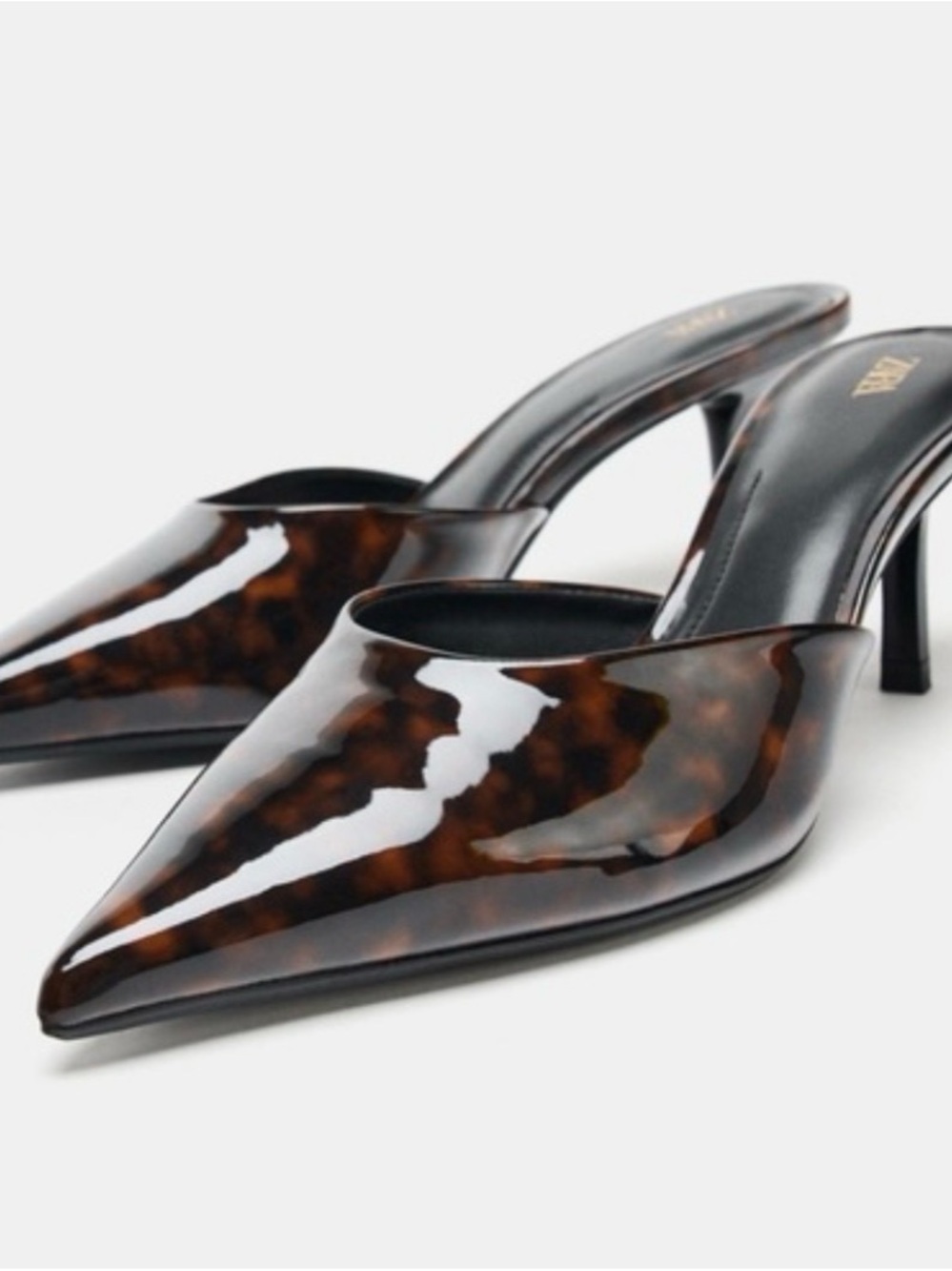 Zara Tortoiseshell Pointed-Toe Kitten Heel Mules